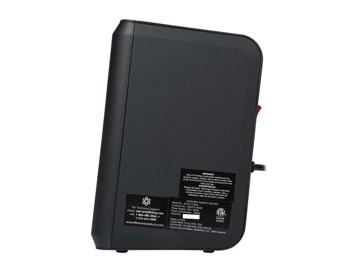 Lifesmart Electric Portable Tabletop 1200-Watt Infrared Heater with Fan, Black