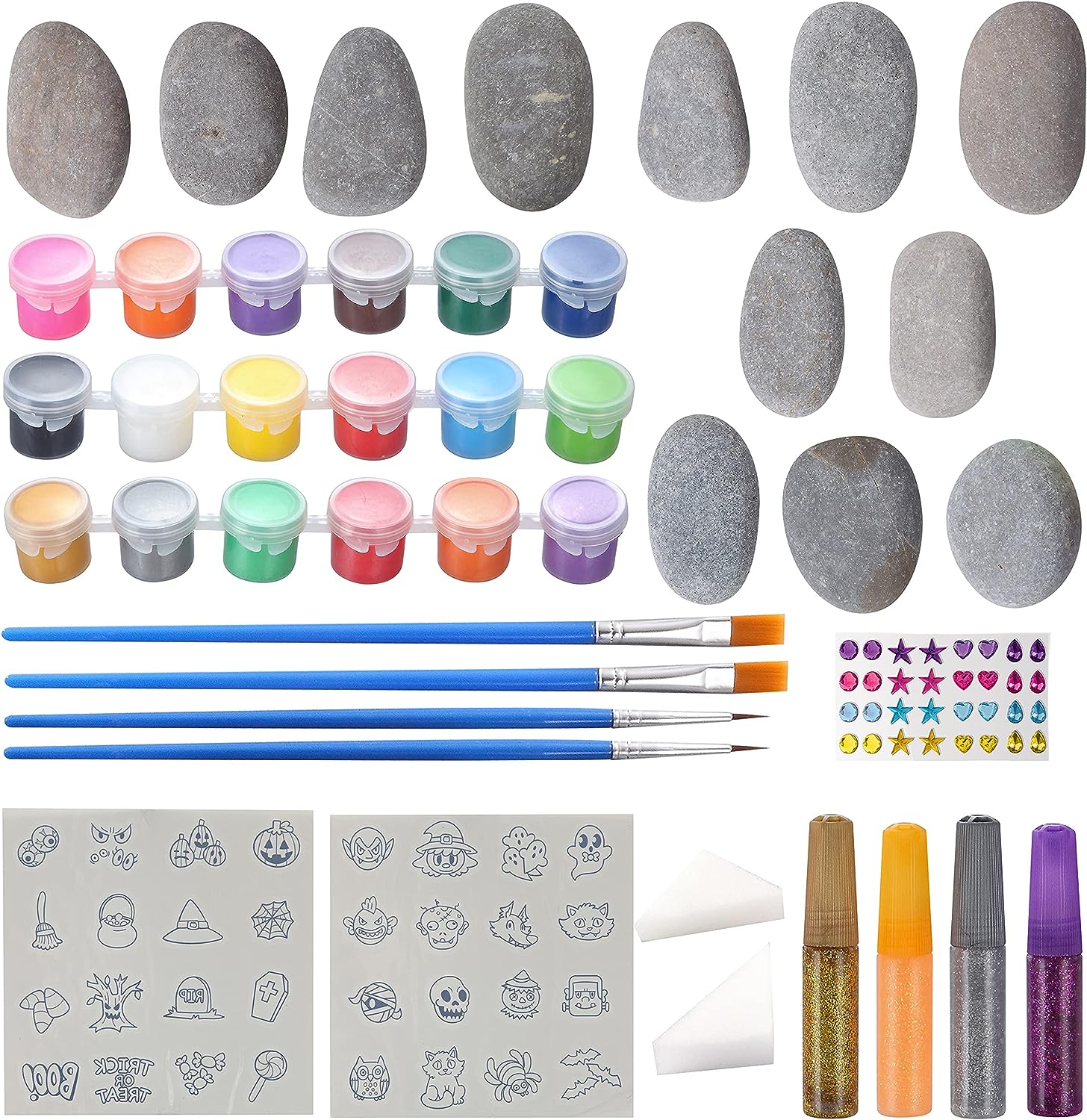 Joyin Klever Kits Halloween Rock Painting Kit for Kids, Creativity Arts Crafts DIY Supplies Kit with 18 Paint Tubs and 12 Rocks