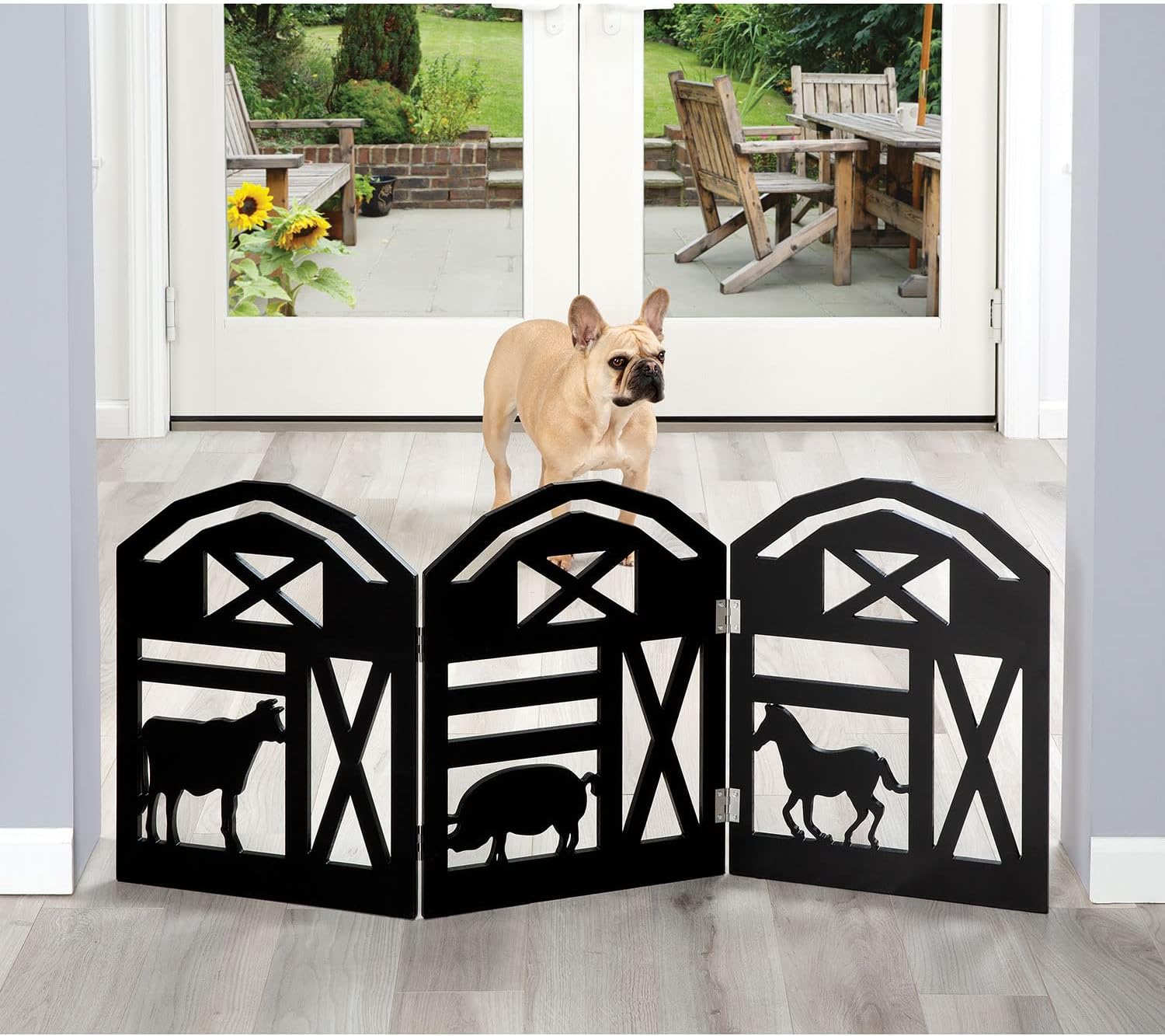Indoor/Outdoor Wood Barnyard Freestanding Foldable Adjustable 3-Section Pet/Baby Gate