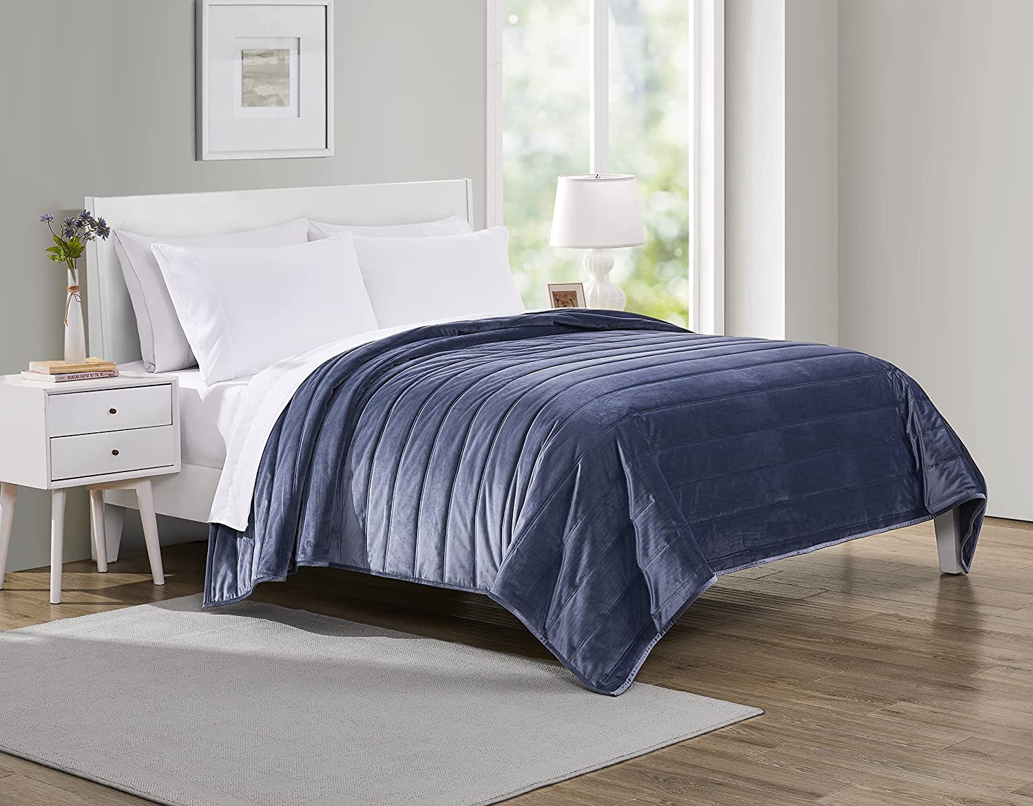 Tahari Home Ultra-Soft Quilted Velvet Bedding, Midnight Blue, King