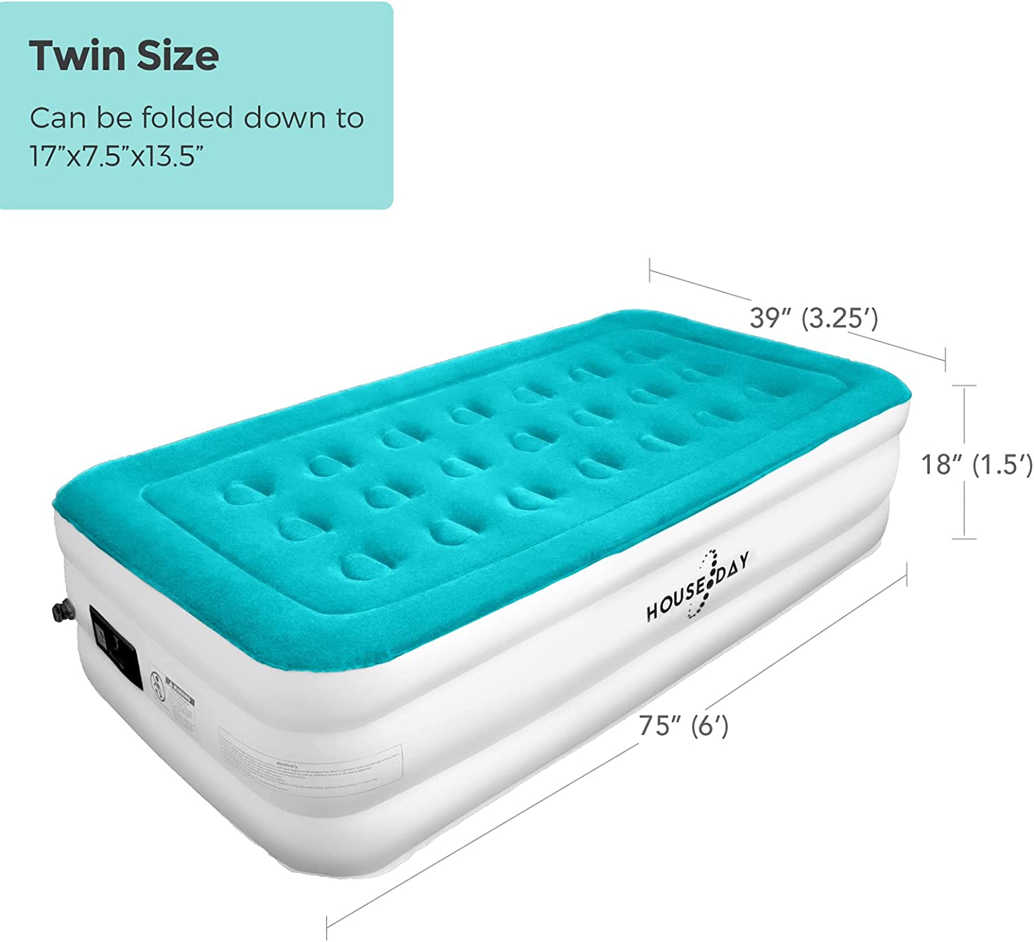 HOUSE DAY Twin Air Mattress with Built- Raised Electric Airbed with Built in Pump Fast Inflation Carry Bag Highest End Blow Up Bed, Inflatable Air Mattresses for Home Travel Twin Matress 74x39x18