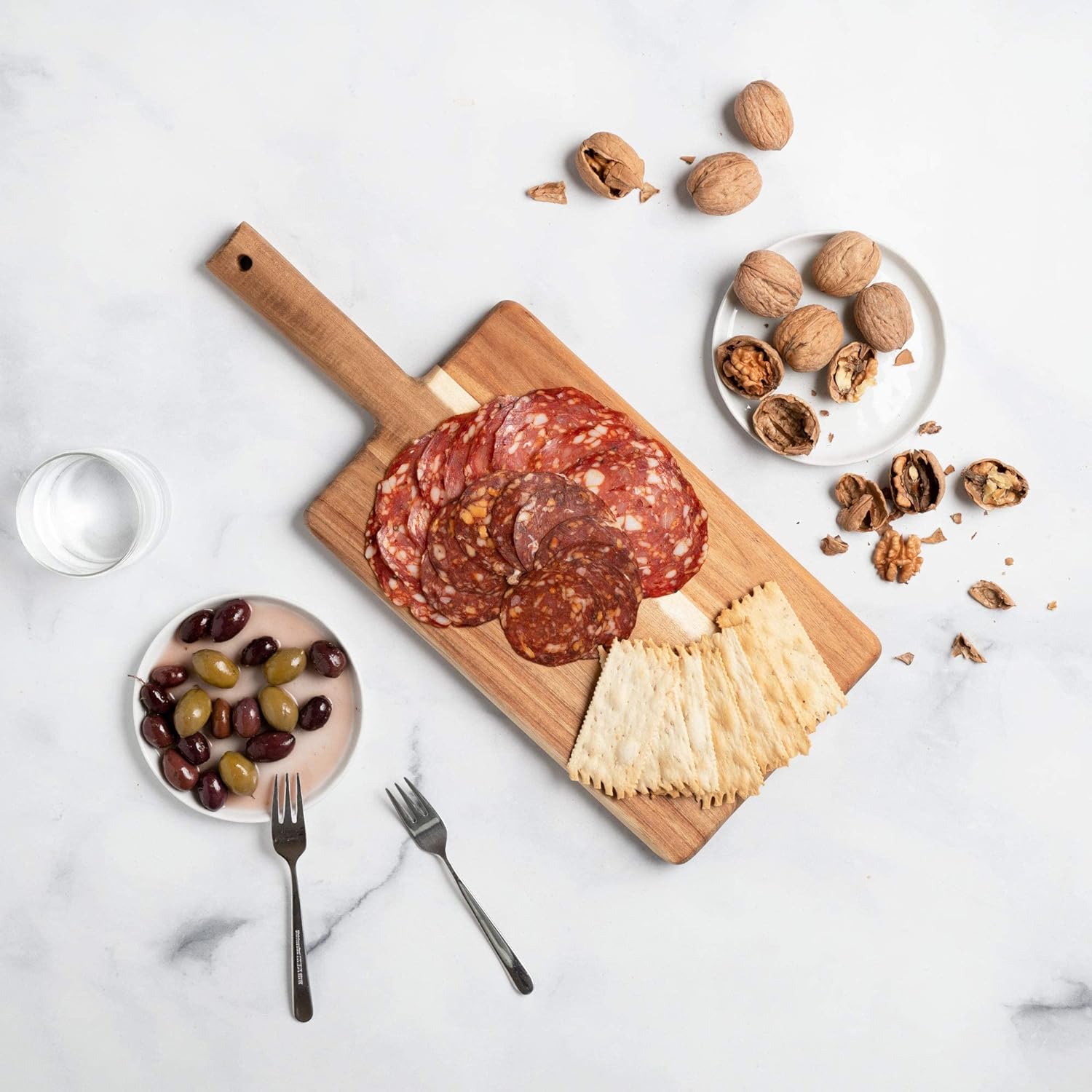 Villa Acacia Wooden Cutting Board - 17 x 7 Inch Wood Board Serving Tray for Bread and Cheese with Handle