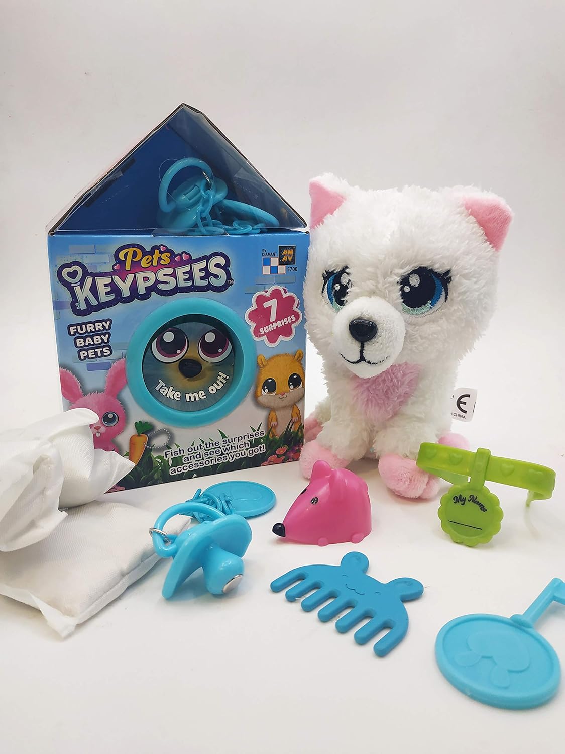 AMAV Toys - Keypsees Pets - Plush Doll Play Set - Fish Out The Surprise Fluffy Furry Pet and 7 Surprise Bags - for Boys & Girls Aged 4+
