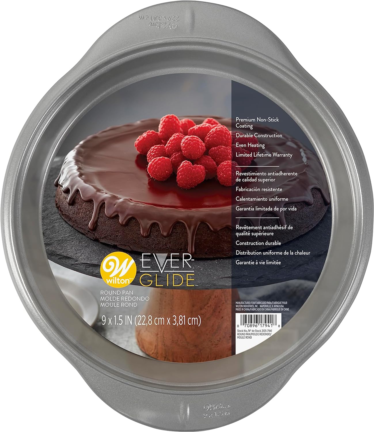 Wilton Ever-Glide Non-Stick Round Pan - Bake Delicious Cinnamon Rolls, Coffee Cake, Round Cakes or Quiches, Handles for Easy Grip, Steel, 9 x 1. 5-Inches