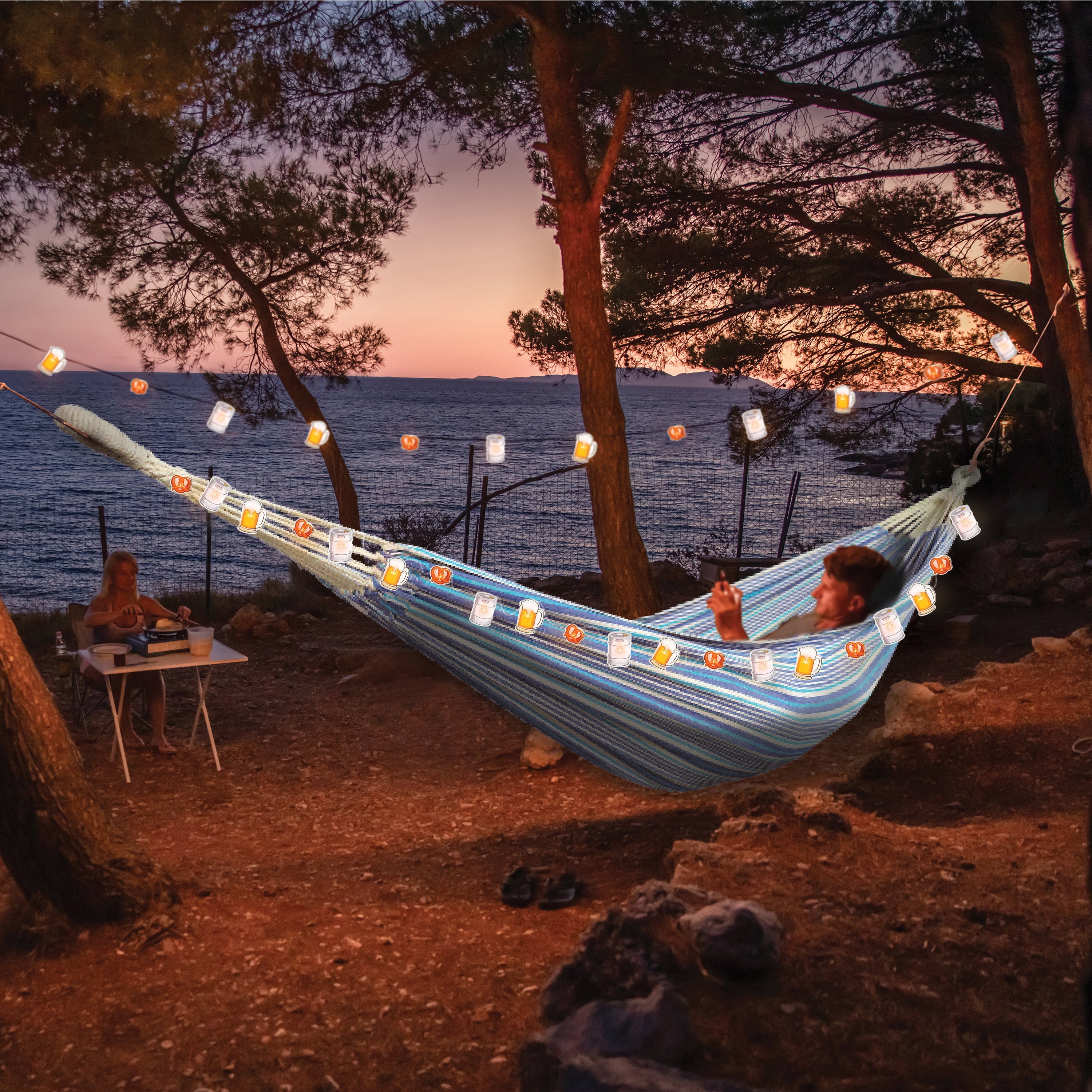 Bliss Hammocks Bliss Outdoors BSL-300-BKP 12 Ft Themed String Lights w/ Hanging Clips, 20 LEDs & Remote, Camping, Backyard, Garden, Balcony Parties, Battery Operated , 8 Lighting Modes (Beer & Pretzel)
