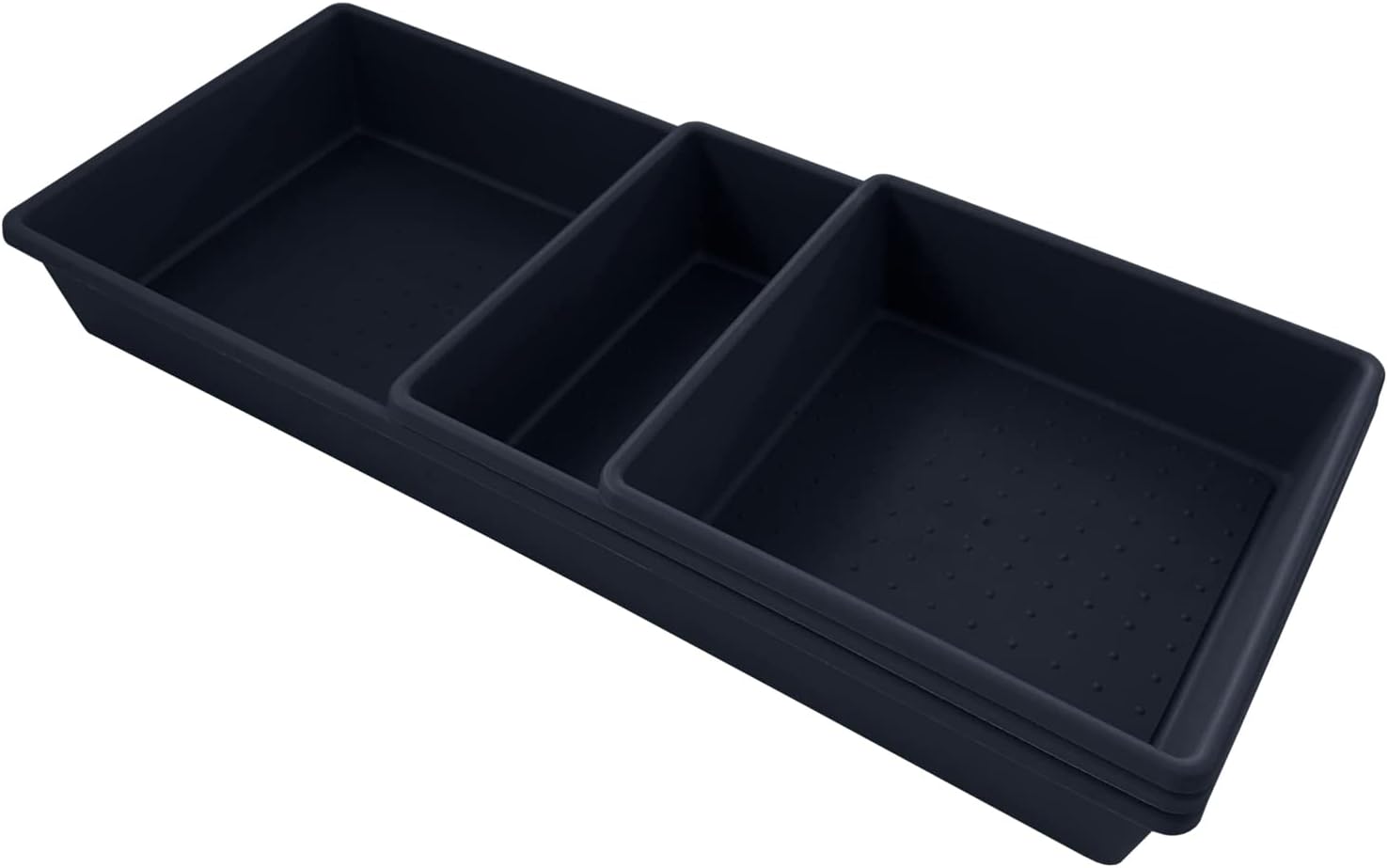 Tray Bins 3 Pack Multi Use Storage for Kitchen Drawers, Office and Bathroom Non-Slip Durable Rubber Lining - Large Navy Blue