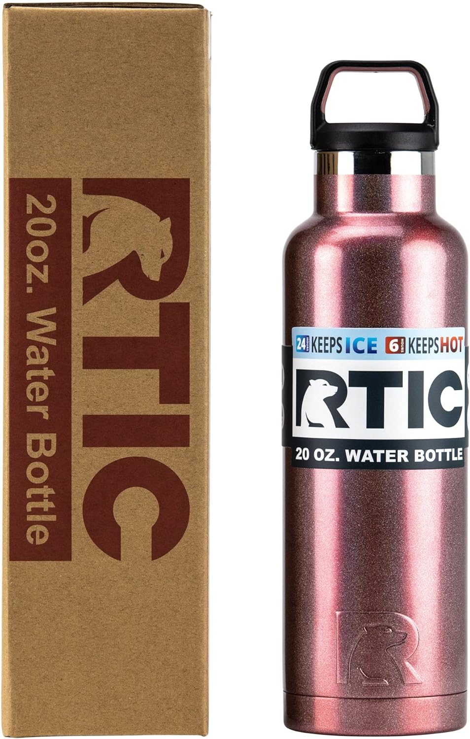 RTIC 20 oz Vacuum Insulated Water Bottle, Stainless Steel Metal, Double Wall, BPA Free, for Hot and Cold Drinks, Lava 20 oz Lava