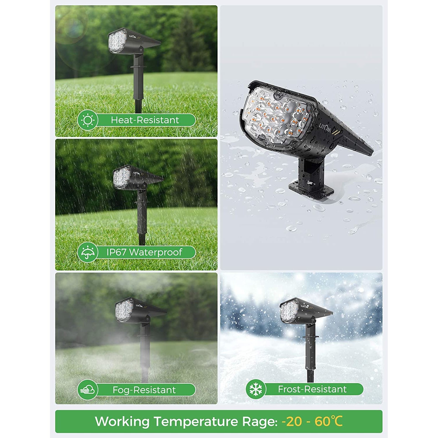 Litom Outdoor Solar Spotlights with USB Charging, 4 Pack