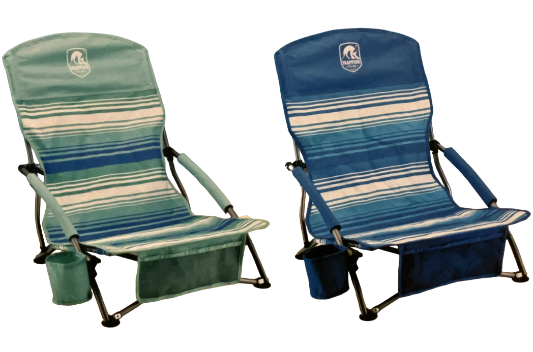 Trapper's Peak Low Beach Chair with Table & Storage Pocket (Striped)