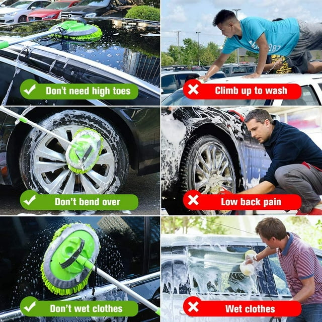 Car Cleaning Washing Mop Brush Adjustable Telescopic Long Handle Cleaning Mop, 8 Pack