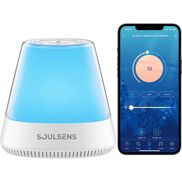 Soulsens White Noise Machine Portable Sounds Machine, with 17 Soothing Nature Sounds, Night Light, APP and Voice Control Noise Machine