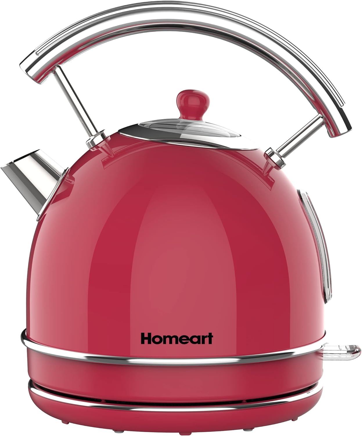 Homeart Alyssa Dome Retro Electric Cordless Kettle - Stainless Steel With Removable Filter, Fast Boiling and Auto Shut-off - 1.7L Capacity, Red