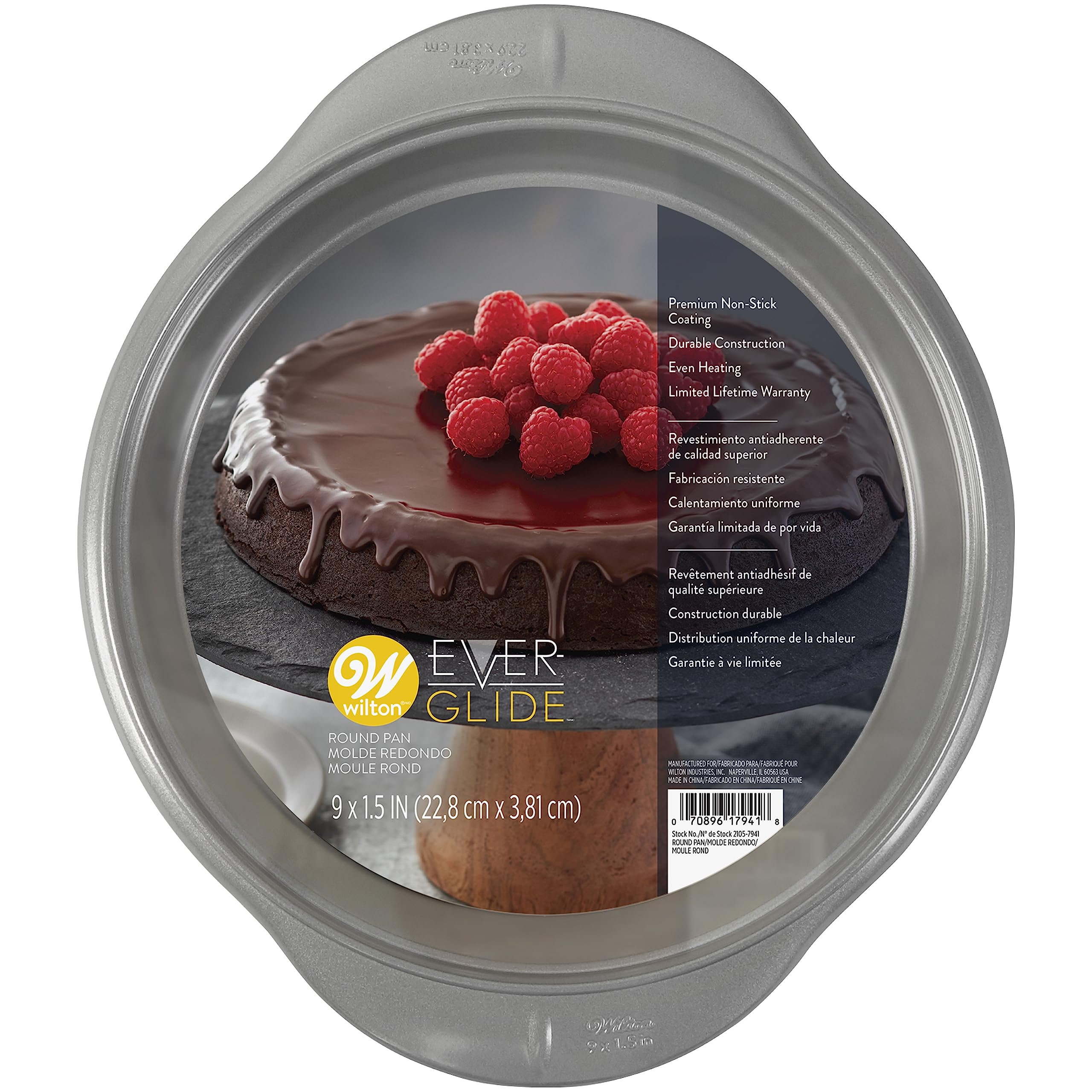 Wilton Ever-Glide Non-Stick Round Pan - Bake Delicious Cinnamon Rolls, Coffee Cake, Round Cakes or Quiches, Handles for Easy Grip, Steel, 9 x 1. 5-Inches