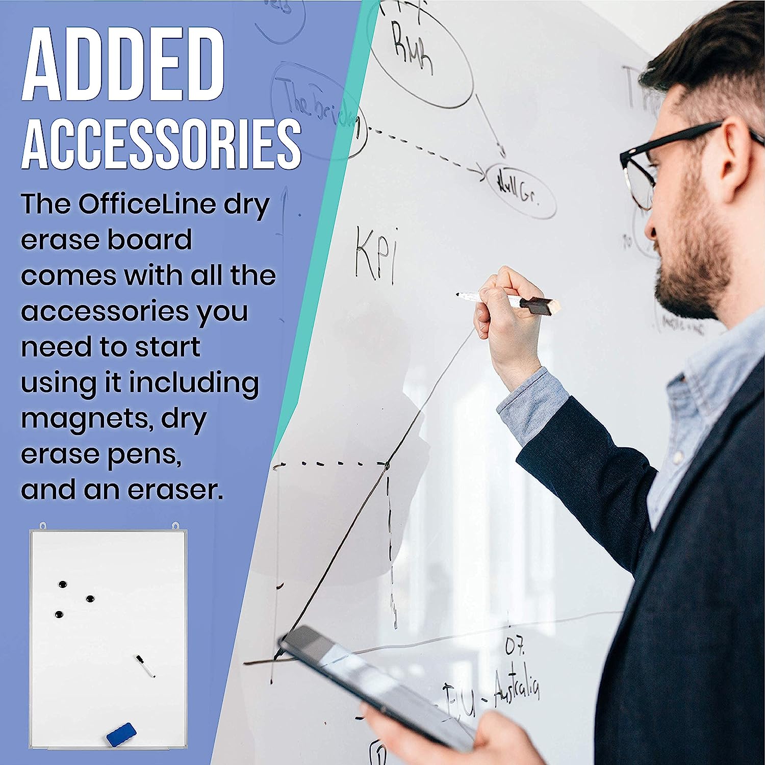 Officeline Ultra-Slim, Lightweight Magnetic Dry Erase Board & Accessories (Includes Magnetic Whiteboard Pen & Pen Tray, 3 x Magnets & Eraser) (18 x 24 Inch)