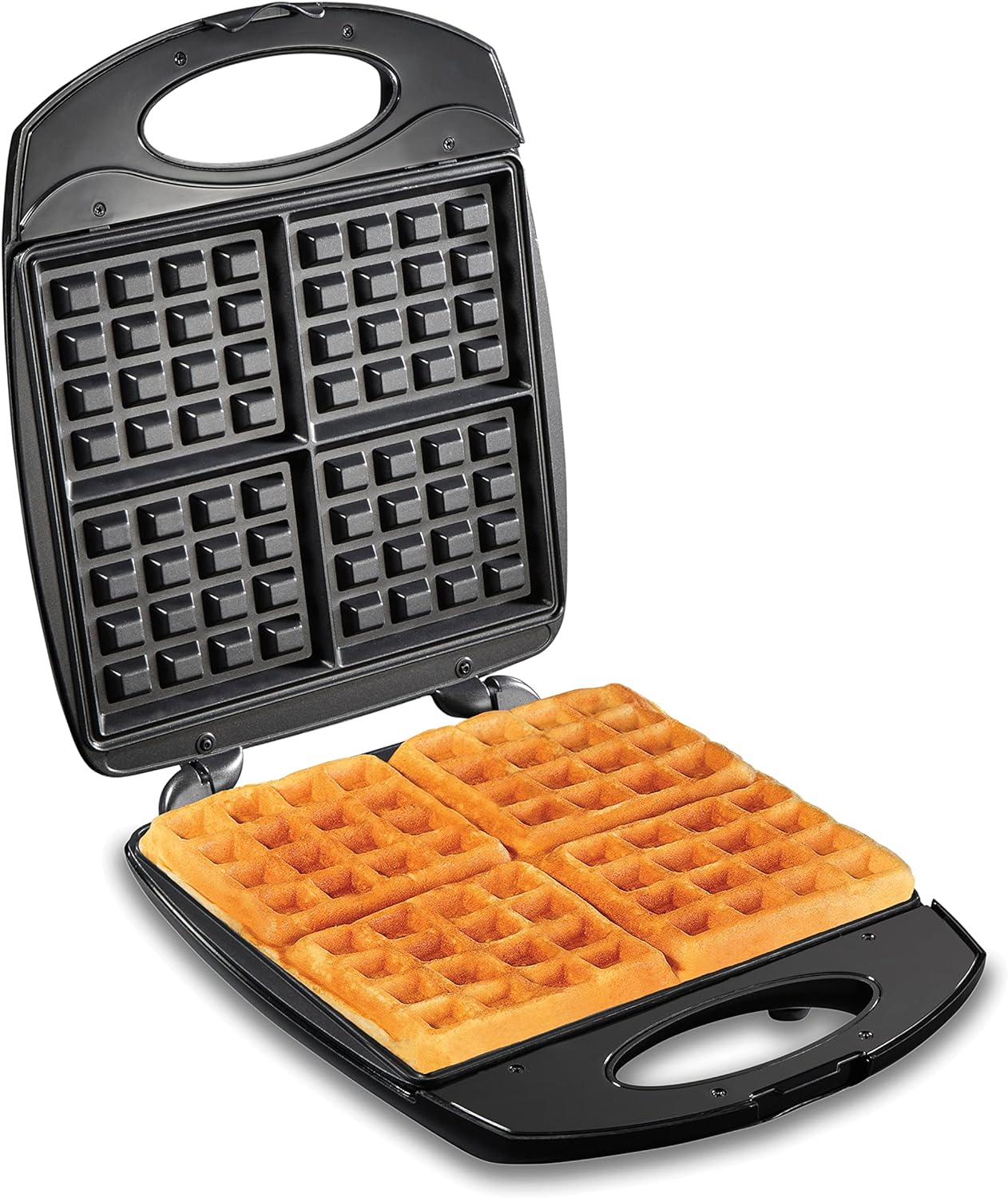 Classic Waffle Iron, 4 Square Belgian Waffle Maker, Non-Stick with Indicator Lights, Compact Design for Easy Storage, Black