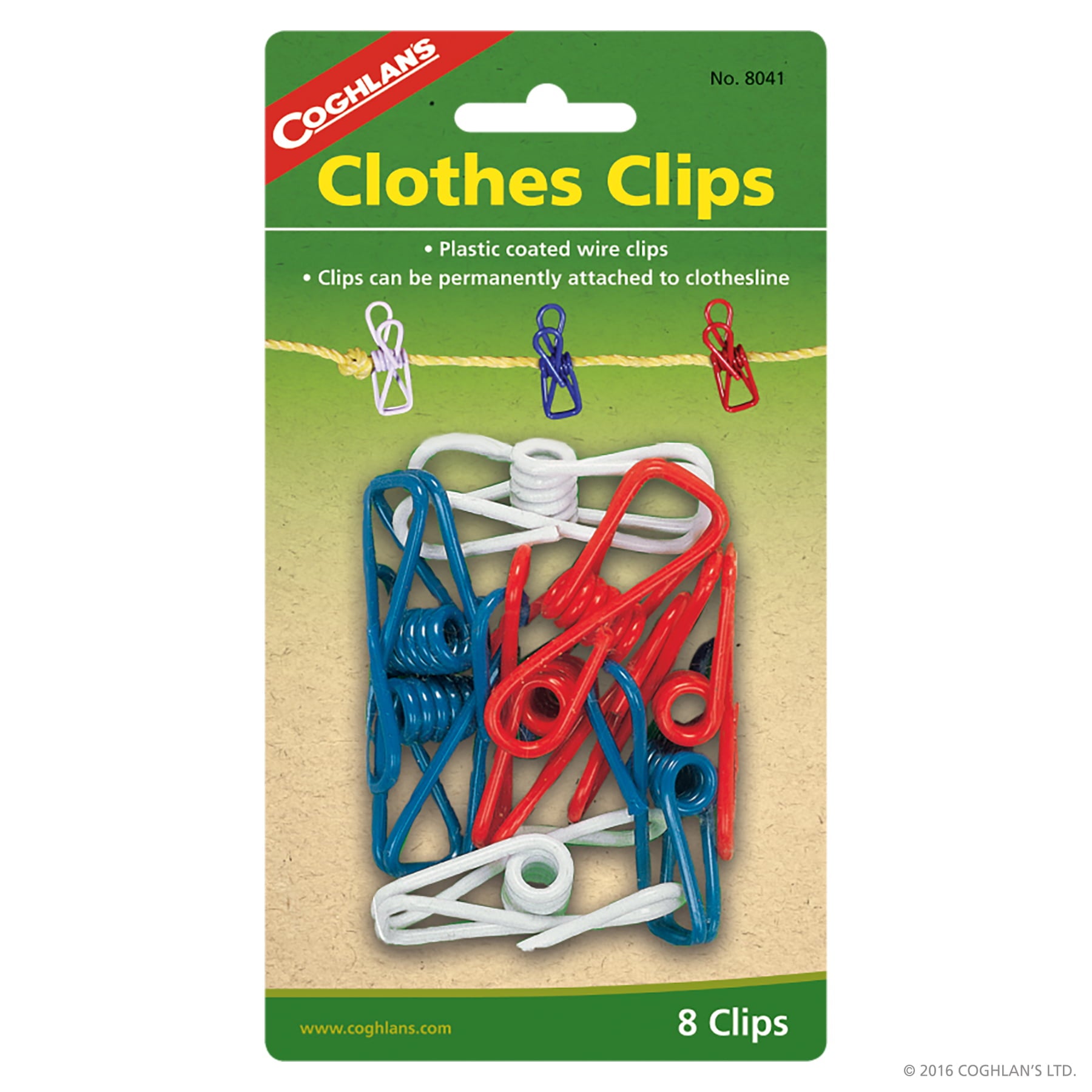 Coghlan's Clothes Clips (8 Pack), Plastic Coated Wire Clothesline Spring Clips