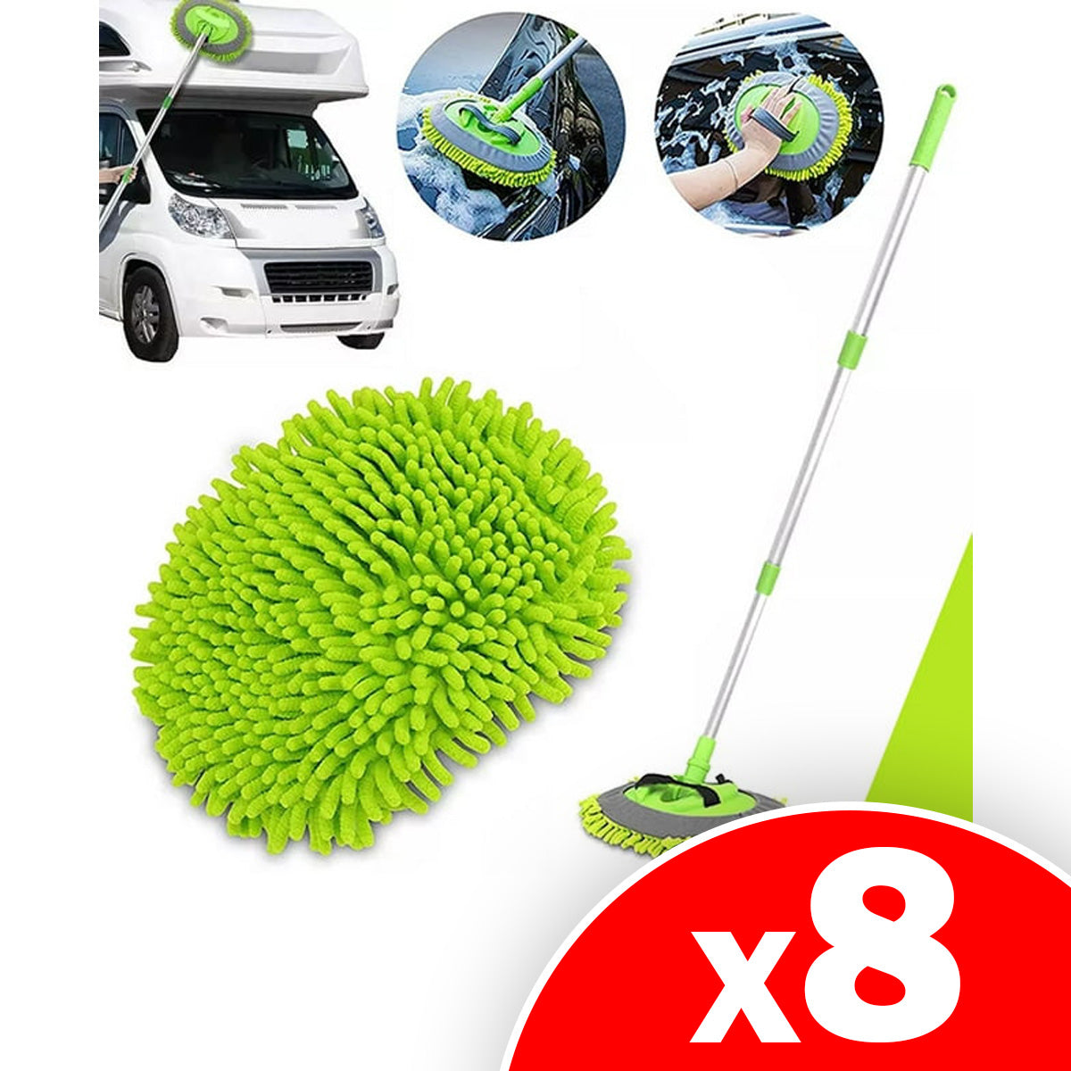 Car Cleaning Washing Mop Brush Adjustable Telescopic Long Handle Cleaning Mop, 8 Pack