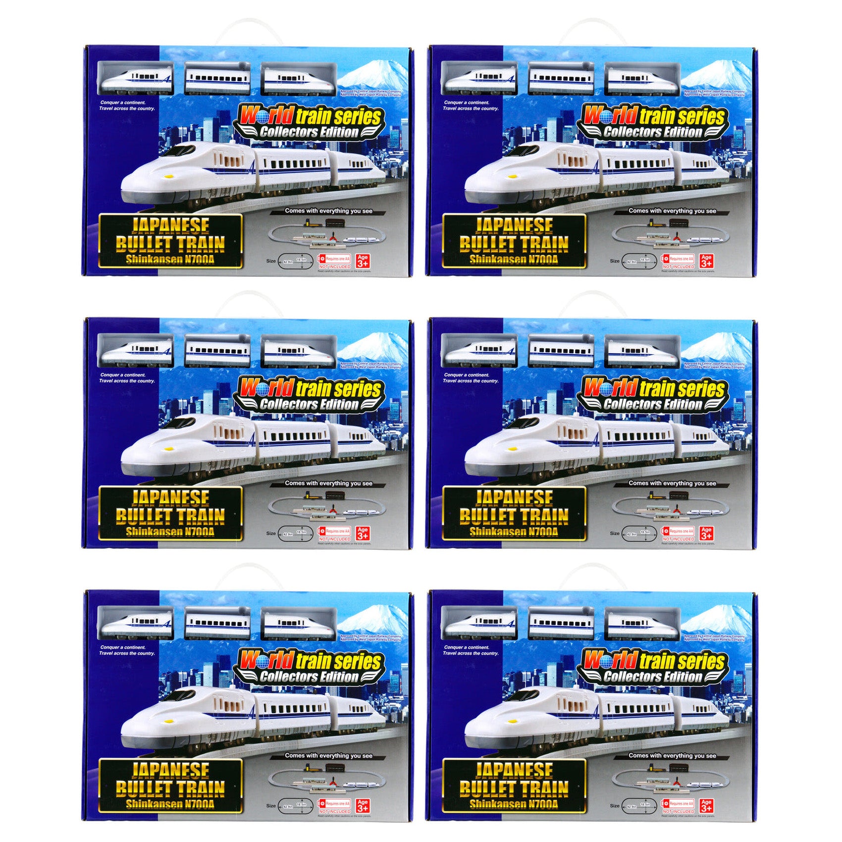 World Train Series: Collector's Edition Japanese Bullet Train - Shinkansen N700A - Battery Operated Train Set, Ages 3+, 6 Pack