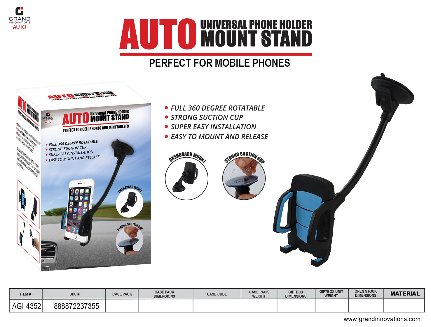 Grand Innovations Auto Universal Phone Holder Mount Stand, 12 Pack