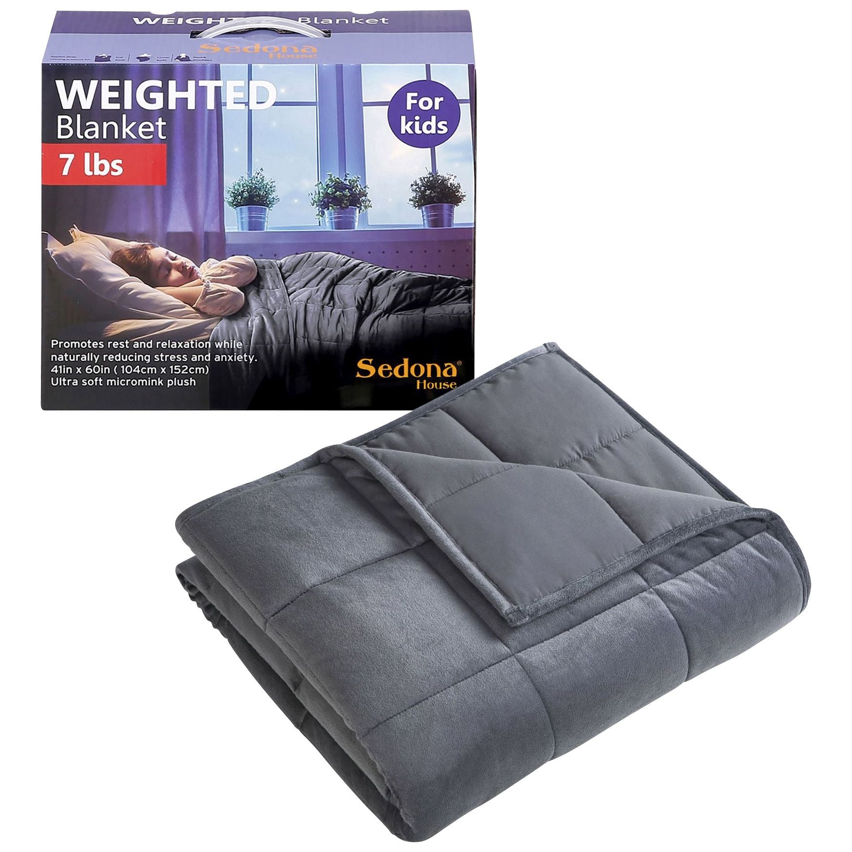 Sedona House 7 lb. Silky Velvet Weighted Blanket for Kids, Reversible & Machine Washable blanket, Dark Grey, 41X60 inches