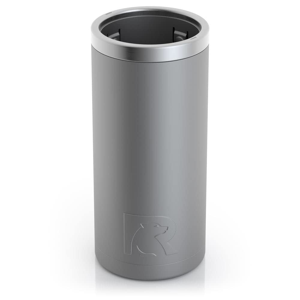 RTIC Skinny Can Cooler, Fits all 12oz Slim Cans, Insulated Stainless Steel, Sweat-Proof, Keeps Cold Longer, Graphite