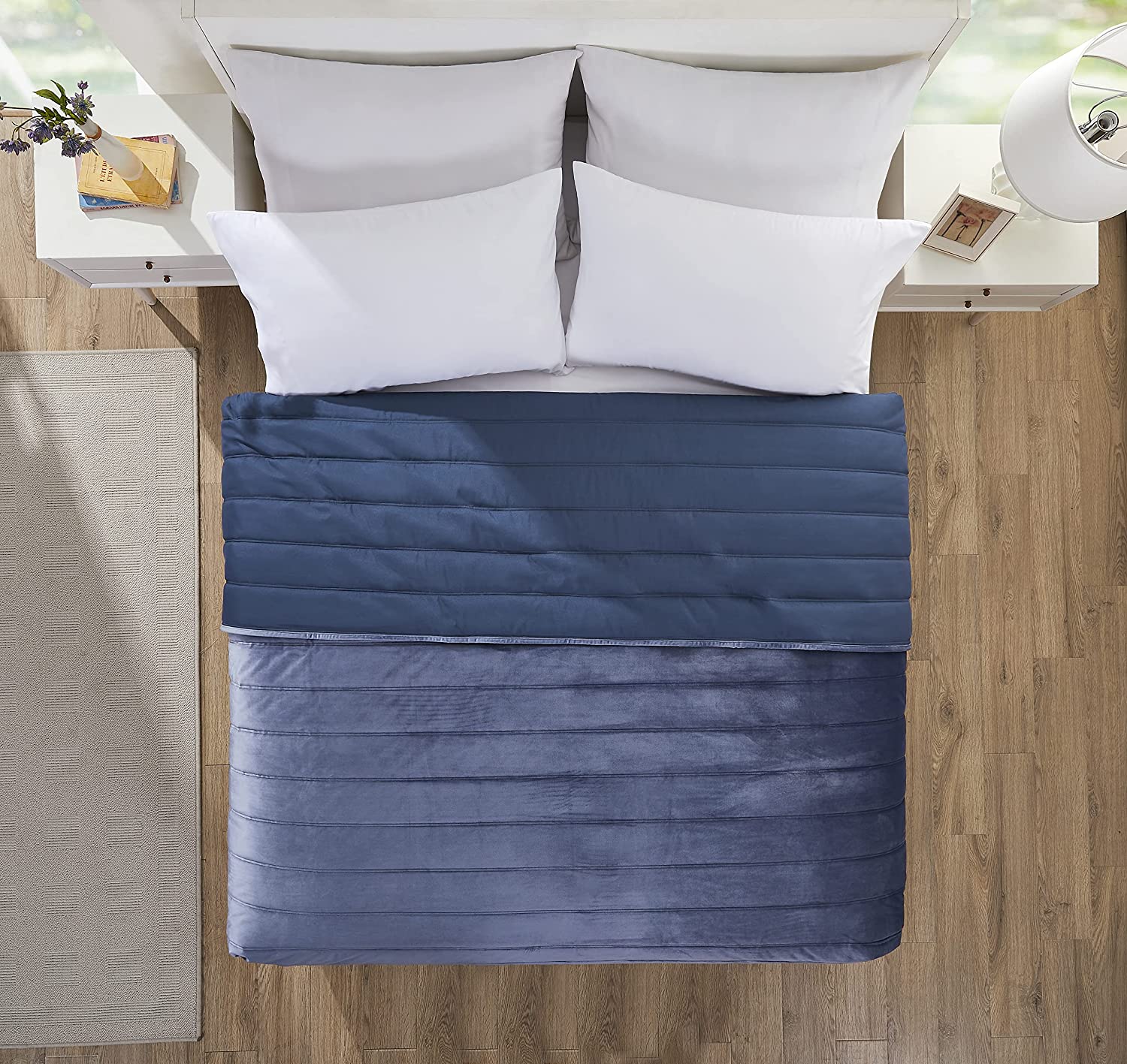 Tahari Home Ultra-Soft Quilted Velvet Bedding, Midnight Blue, Queen