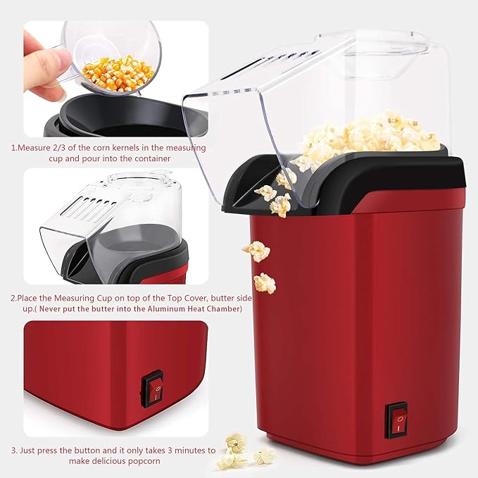Complete Cuisine Electric Hot Air Popper No Oil Needed, Red