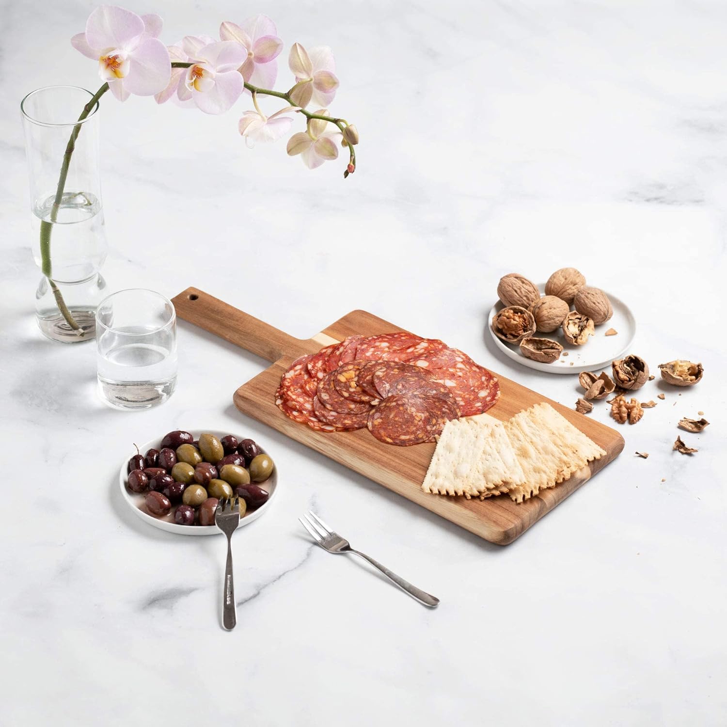 Villa Acacia Wooden Cutting Board - 17 x 7 Inch Wood Board Serving Tray for Bread and Cheese with Handle