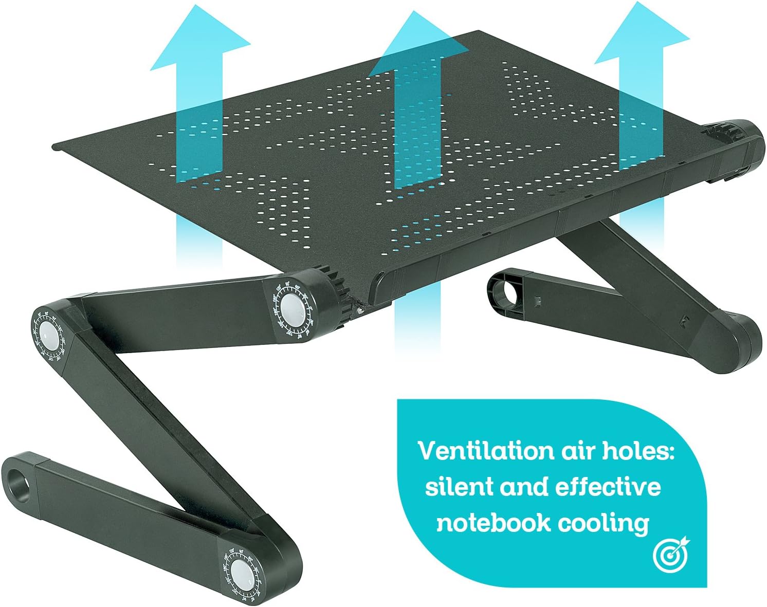 WonderWorker Newton Adjustable Laptop Table Bed Tray Cooling Pad, Lightweight Aluminum, Portable Folding Laptop Stand, Black Standard
