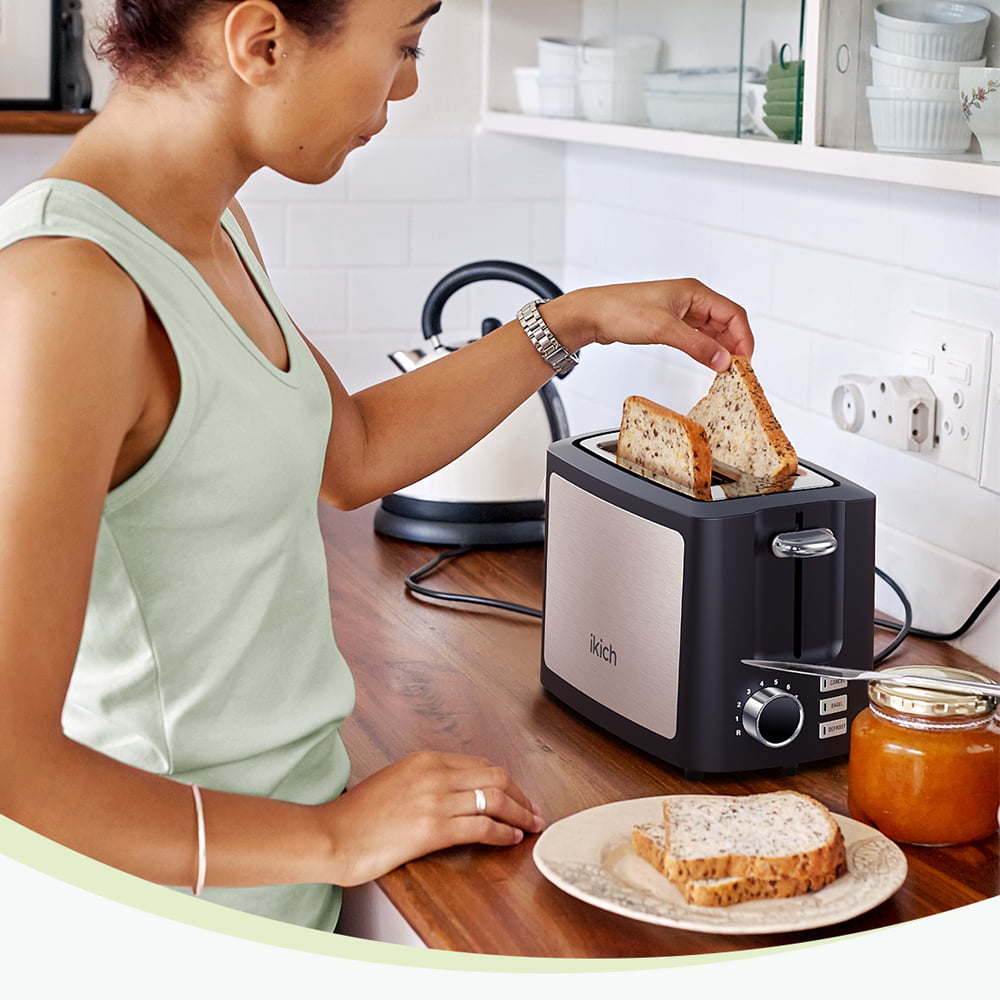 IKICH Toaster Modern 2 Slice Stainless Steel Toaster with Extra-Wide Slots, LCD Screen, 9 Settings