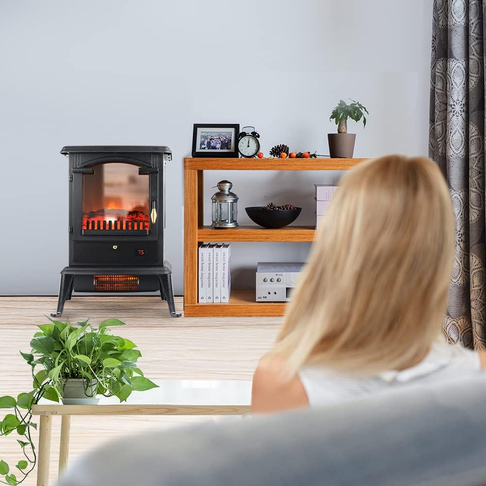 Electric Fireplace Heater with Remote, 22.4" Freestanding Portable Infrared Fireplace Heater Stove with 3-Sides Realistic Flame for Indoor Use, Overheating and Tip-Over Safety, 1000W/1500W