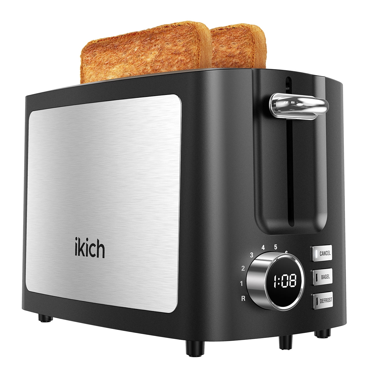 IKICH Toaster Modern 2 Slice Stainless Steel Toaster with Extra-Wide Slots, LCD Screen, 9 Settings