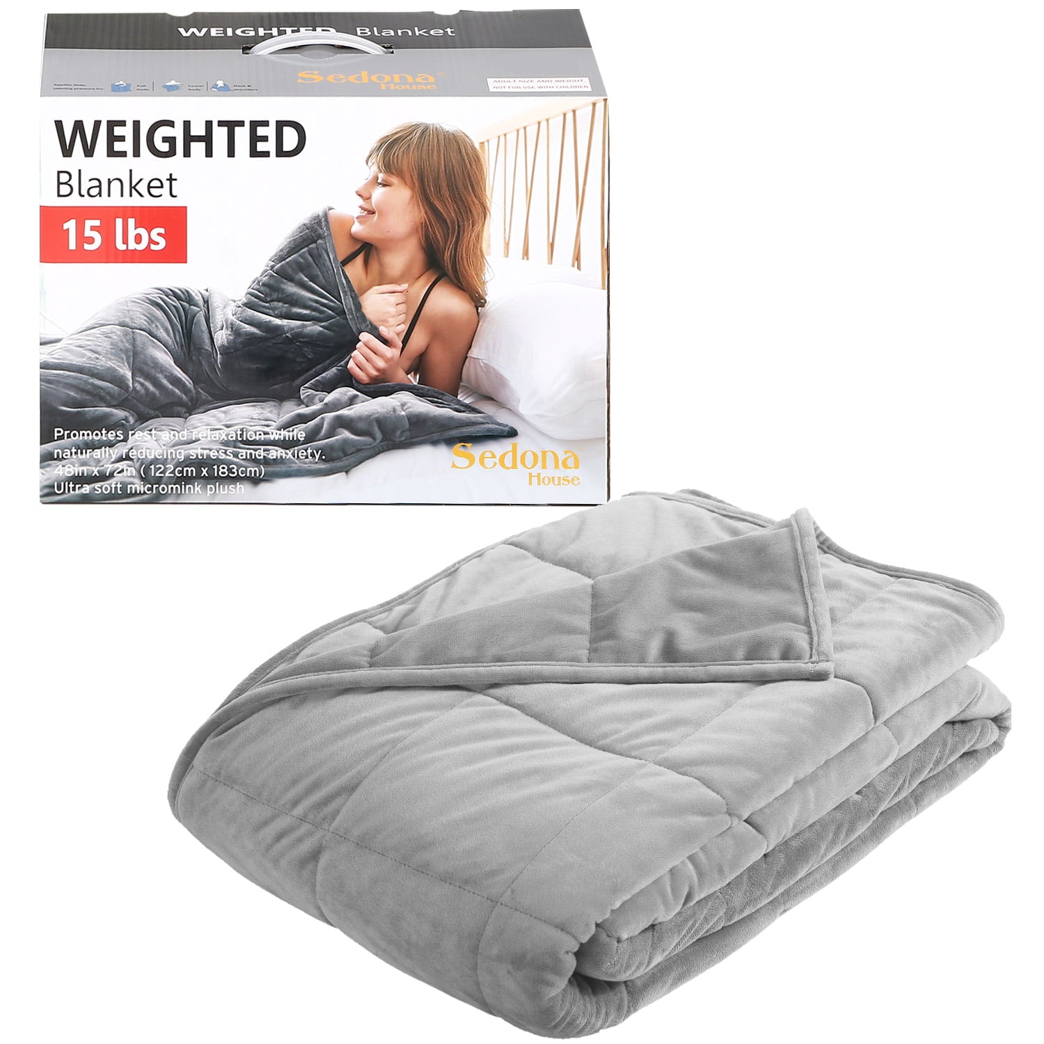 Sedona House 15lb Silky Velvet Weighted Blanket, Reversible & Machine Washable blanket, Grey Color 48X72 Twin Size