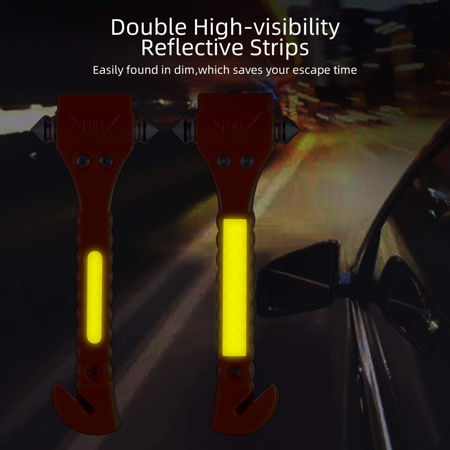 VT Tele FL Car Safety Hammer, Emergency Escape Tool with Car Window Breaker and Seat Belt Cutter, Premium Carbon Steel Life Saving Survival Kit, 2 Pack