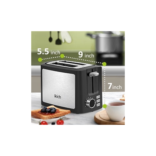 IKICH Toaster Modern 2 Slice Stainless Steel Toaster with Extra-Wide Slots, LCD Screen, 9 Settings