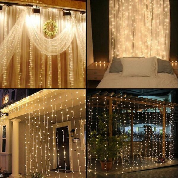 Brilliant Ideas Battery-Operated LED Curtain Lights, with 8- 2.75ft strands 64 warm white LED Lights, total length 4.6 ft
