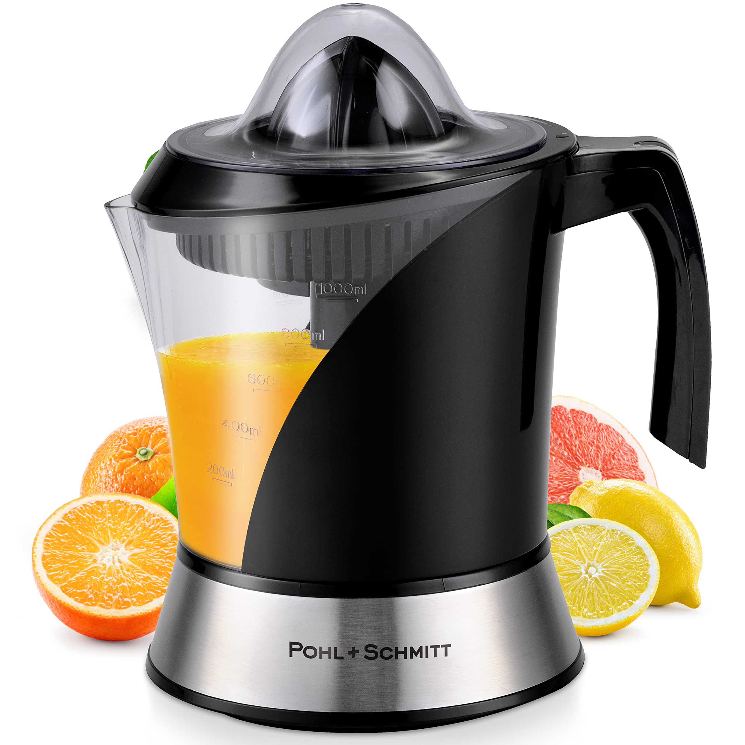 Pohl+Schmitt Deco-Line Electric Citrus Juicer Machine Extractor - Large Capacity 34oz (1L) Easy-Clean, Featuring Pulp Control Technology