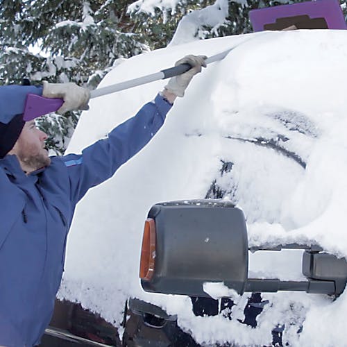Snow Joe Jumbo Telescoping Snow Broom + Ice Scraper, Purple