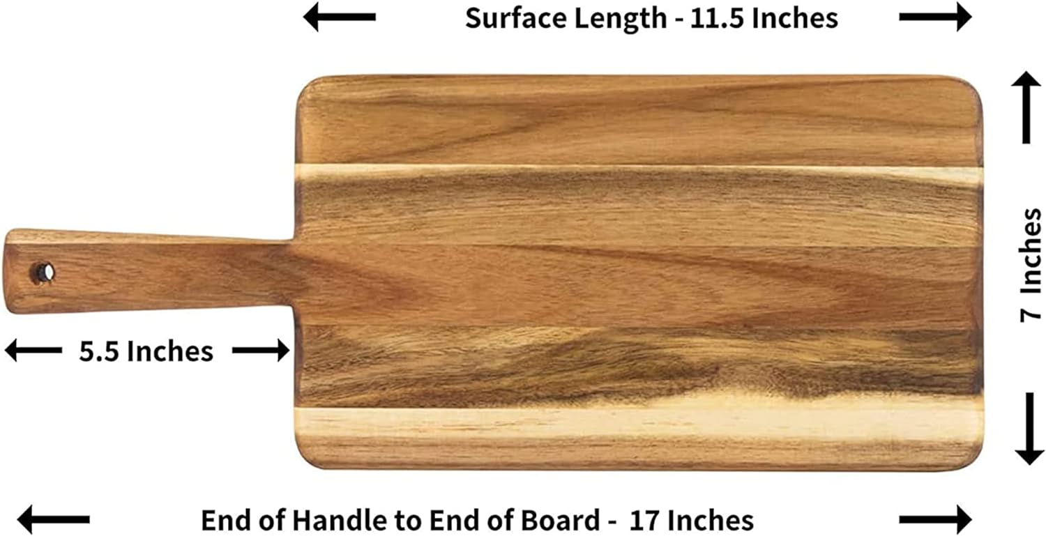 Villa Acacia Wooden Cutting Board - 17 x 7 Inch Wood Board Serving Tray for Bread and Cheese with Handle