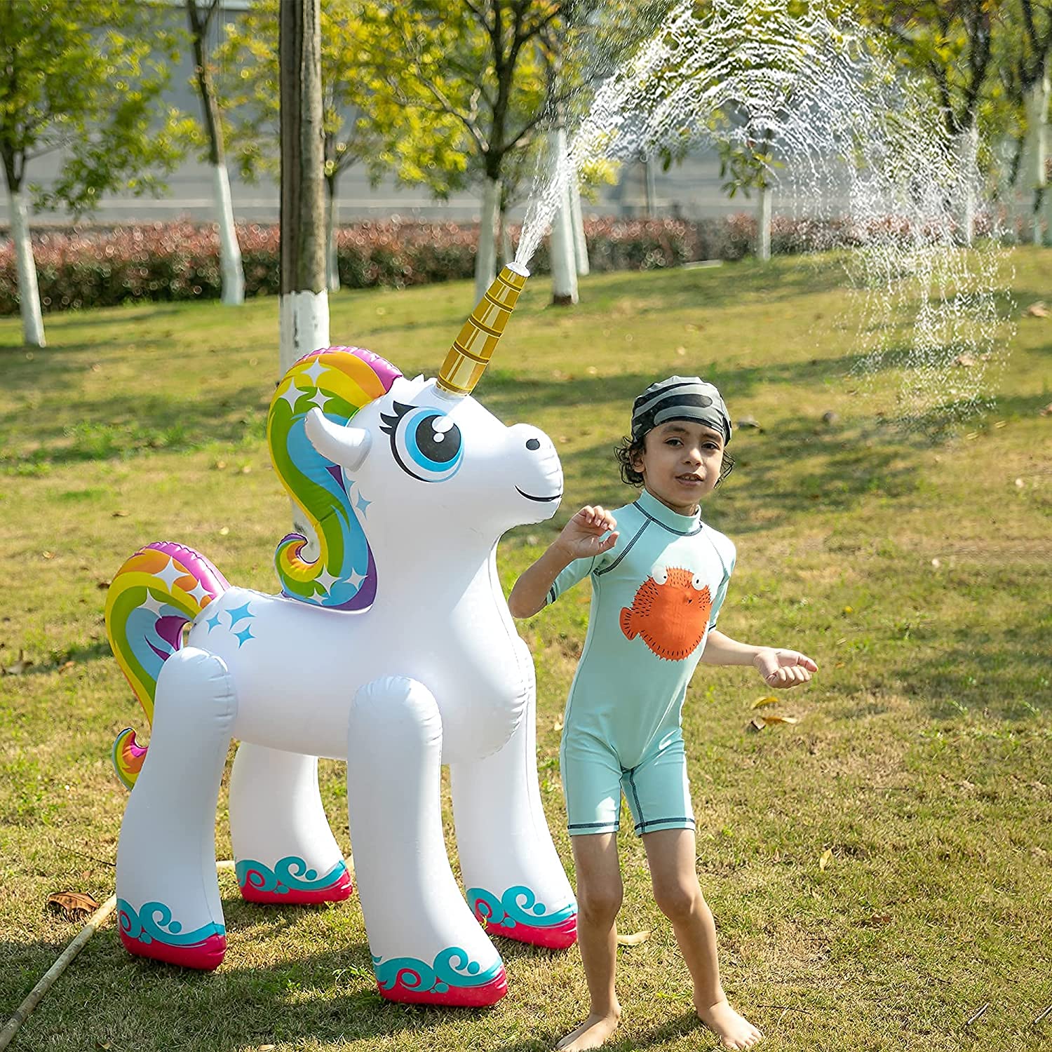 48'' Inflatable Unicorn Yard Sprinkler, Inflatable Water Toy, Summer Outdoor Fun, Lawn Sprinkler Toy for Kids