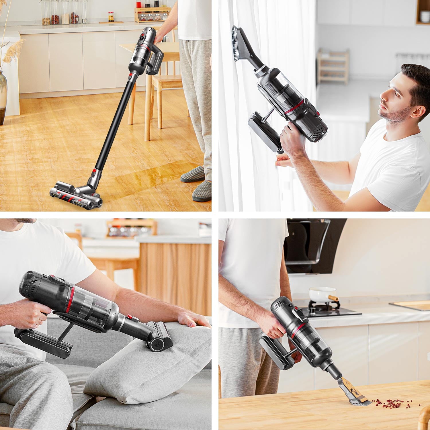 PUPPYOO Cordless Vacuum Cleaner T12 Mate, Powerful Suction Double Cleaning for All Surfaces