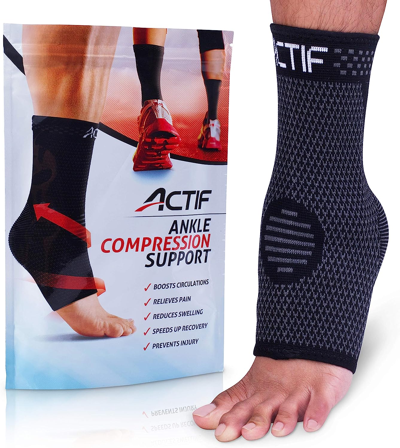 Actif Sports Ankle Compression Sleeve - Breathable Ankle Sleeve to Speed Up Recovery, Prevent Injury, Reduce Swelling, Achilles Tendon and Plantar Fasciitis Support, and More (Large US Size 10-13)