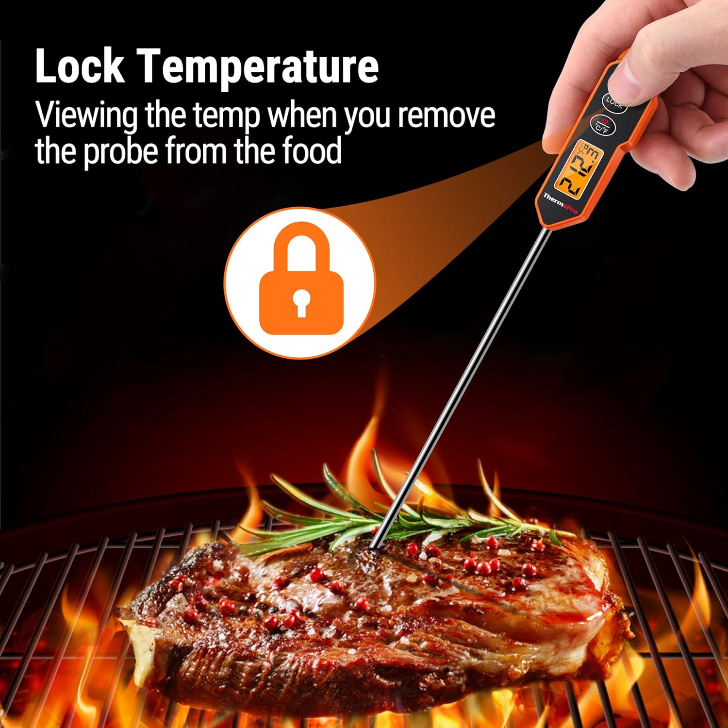 Thermopro TP01H Digital Meat Thermometer with Long Probewith Backlit & Lock Function, 2 Pack