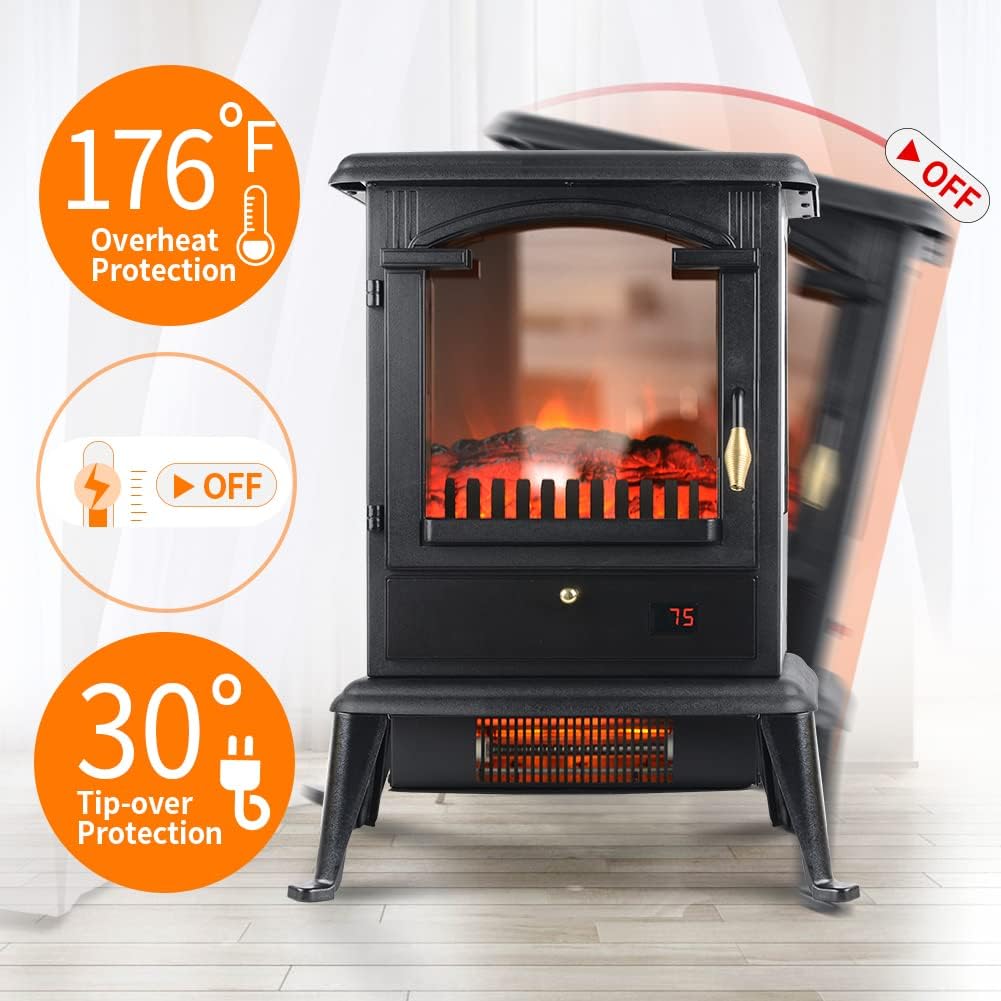 Electric Fireplace Heater with Remote, 22.4" Freestanding Portable Infrared Fireplace Heater Stove with 3-Sides Realistic Flame for Indoor Use, Overheating and Tip-Over Safety, 1000W/1500W